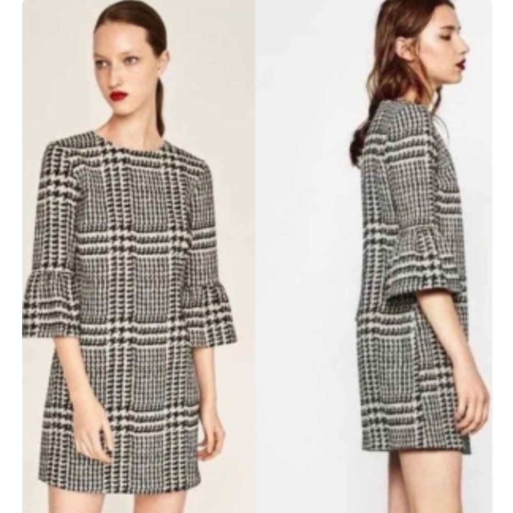 Zara Woman Houndstooth Plaid Dress